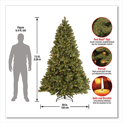 National Tree Company Pre-Lit Downswept Douglas Fir Tree, 59" x 59" x 90", Green Tree, Green Tree Stand (PEDD131275)