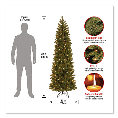 National Tree Company Pre-Lit Downswept Douglas Fir Pencil Slim Tree, 30" x 30" x 78", Green Tree, Green Tree Stand (PEDD439265)