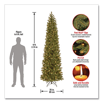 National Tree Company Pre-Lit Downswept Douglas Fir Pencil Slim Tree, 35" x 35" x 108", Green Tree, Green Tree Stand (PEDD439290)
