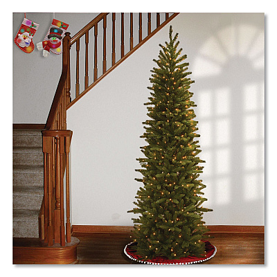 National Tree Company Pre-Lit Grande Fir Pencil Slim Tree, 30" x 30" x 78", Green Tree, Green Tree Stand (PEGF433465)