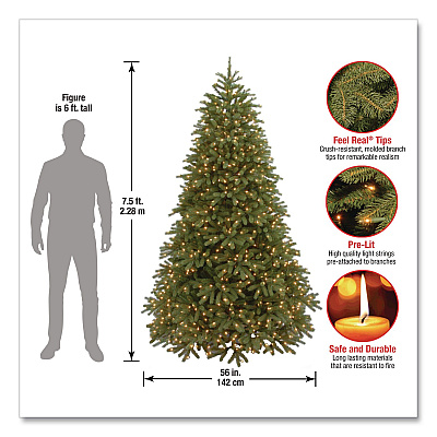 National Tree Company Pre-Lit Jersey Fraser Fir Medium Tree, 56" x 56" x 90", Green Tree, Green Tree Stand (PEJF130275)