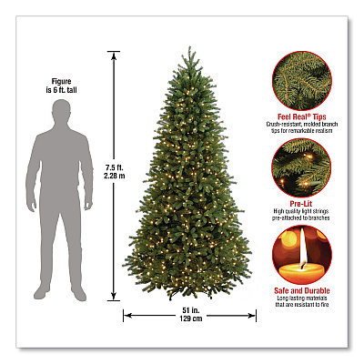 National Tree Company Pre-Lit Jersey Fraser Fir Slim Tree, 51" x 51" x 90", Green Tree, Green Tree Stand (PEJF130475)