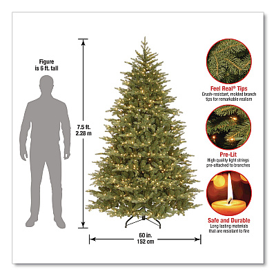 National Tree Company Pre-Lit Nordic Spruce Medium Tree, 60" x 60" x 90", Green Tree, Green Tree Stand (PENS130775)