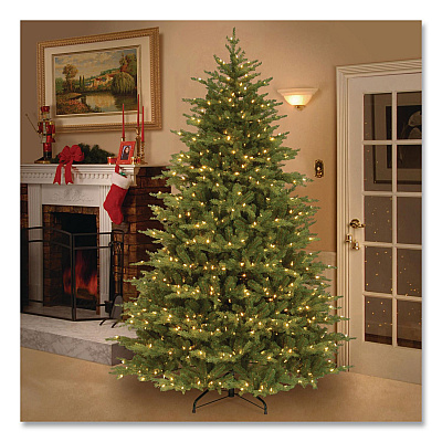 National Tree Company Pre-Lit Nordic Spruce Medium Tree, 69" x 69" x 108", Green Tree, Green Tree Stand (PENS130790)
