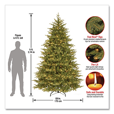 National Tree Company Pre-Lit Nordic Spruce Medium Tree, 69" x 69" x 108", Green Tree, Green Tree Stand (PENS130790)
