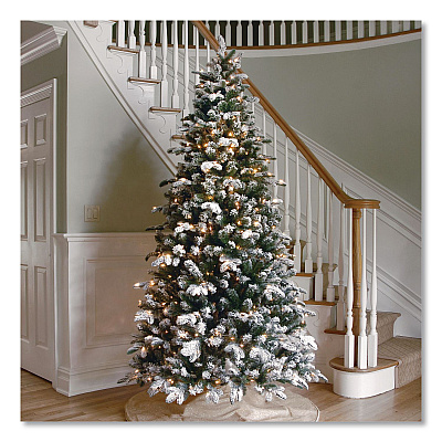 National Tree Company Pre-Lit Snowy Everest Fir, 64" x 64" x 108", Green Tree, Green Tree Stand (PEV331190)
