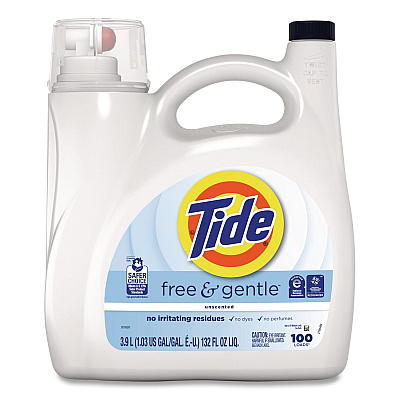 Tide Free and Gentle Liquid Laundry Detergent, HE Compatible, 100 Loads, 132 oz Bottle, 4/Carton (12140)