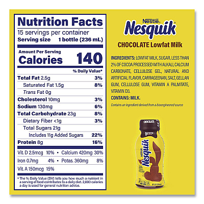 Nestl Nesquik Chocolate Lowfat Milk, 8 oz Bottle,  15/Carton (22002681)
