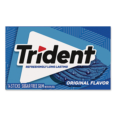 Trident Sugar-Free Gum, Original Mint, 14 Sticks/Pack, 15 Packs/Carton (22002639)