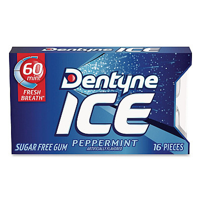 Dentyne Ice Sugarless Gum, Peppermint Flavor, 16 Pieces/Pack, 12 Packs/Carton (22002647)