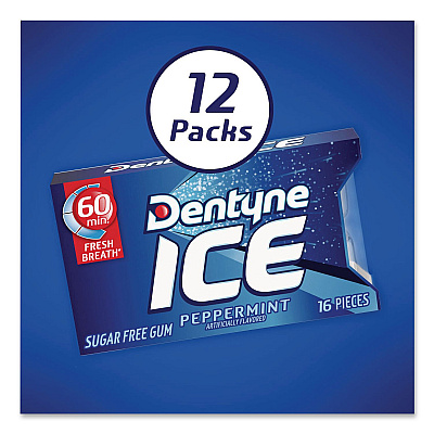 Dentyne Ice Sugarless Gum, Peppermint Flavor, 16 Pieces/Pack, 12 Packs/Carton (22002647)