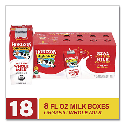 Horizon Organic Shelf-Stable Whole Milk Boxes, 8 oz Box, 18/Carton (22002680)