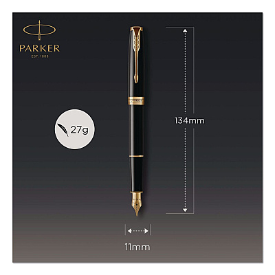 Parker Sonnet Fountain Pen, with Gift Box, Medium 1 mm, Black Ink, Black/Gold Barrel (1931495)
