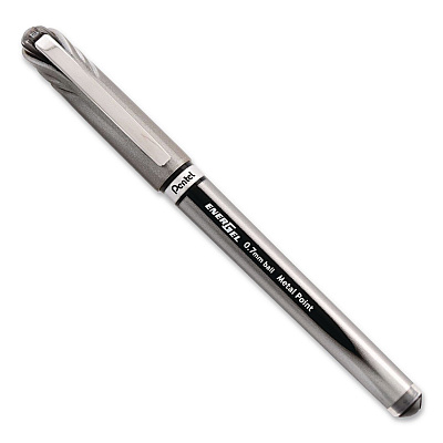 Pentel EnerGel NV Gel Pen, Stick, Medium 0.7 mm, Black Ink, Gray/Black Barrel (BL27AEA)