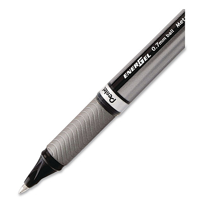 Pentel EnerGel NV Gel Pen, Stick, Medium 0.7 mm, Black Ink, Gray/Black Barrel (BL27AEA)