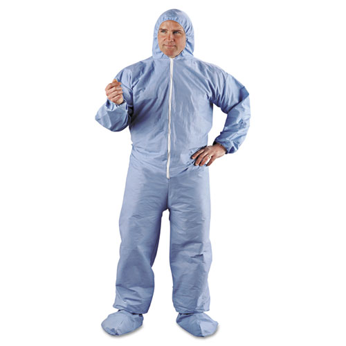 KleenGuard A65 Zipper Front Hood and Boot Flame-Resistant Coveralls, Elastic Wrist and Ankles, 3X-Large, Blue, 21/Carton (45356)