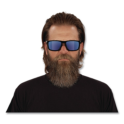 ergodyne Skullerz SIXTEN Anti-Scratch/Enhanced Anti-Fog Safety Glasses w/Side Shield, Polarized Mirrored Lens, Translucent Smoke, Blue (58240)