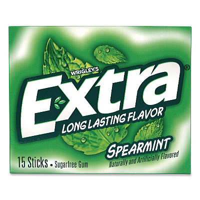Wrigley's Extra Spearmint Sugar-Free Gum, Spearmint, 15 Sticks/Pack, 10 Packs/Carton (22002638)