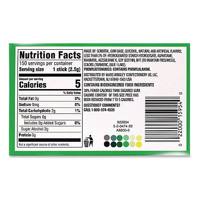 Wrigley's Extra Spearmint Sugar-Free Gum, Spearmint, 15 Sticks/Pack, 10 Packs/Carton (22002638)