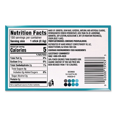Wrigley's Extra Polar Ice Sugar-Free Gum, Polar Ice, 15 Sticks/Pack, 10 Packs/Carton (22002641)