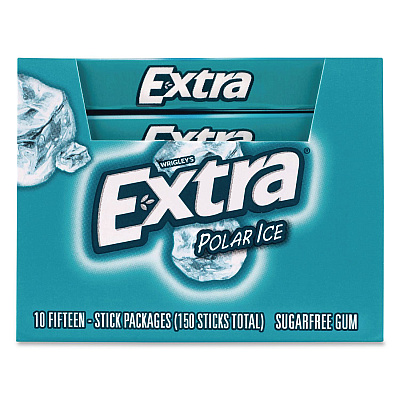 Wrigley's Extra Polar Ice Sugar-Free Gum, Polar Ice, 15 Sticks/Pack, 10 Packs/Carton (22002641)