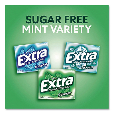 Wrigley's Extra Mint Variety Sugar-Free Gum, Peppermint/Polar Ice/Spearmint, 15 Sticks/Pack, 18 Packs/Carton (22002643)