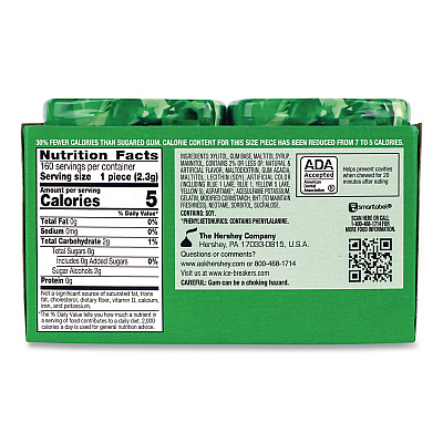 ICE BREAKERS Ice Cubes Spearmint Sugar-Free Gum, Spearmint, 40 Cubes/Bottle, 4 Bottles/Carton (22002651)