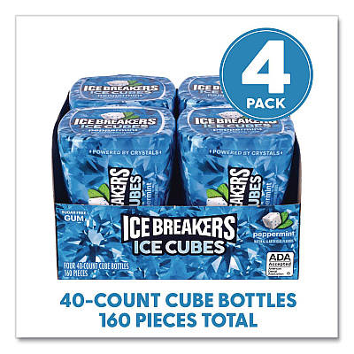 ICE BREAKERS Ice Cubes Peppermint Sugar-Free Gum, Peppermint, 40 Cubes/Bottle, 4 Bottles/Carton (22002645)