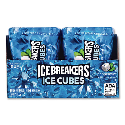 ICE BREAKERS Ice Cubes Peppermint Sugar-Free Gum, Peppermint, 40 Cubes/Bottle, 4 Bottles/Carton (22002645)