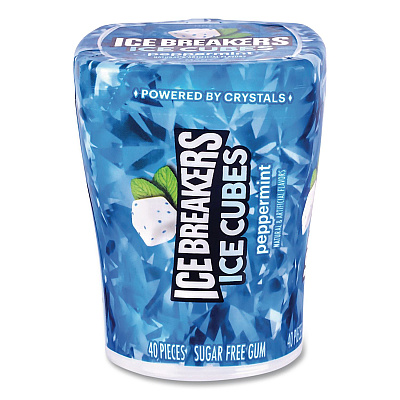 ICE BREAKERS Ice Cubes Peppermint Sugar-Free Gum, Peppermint, 40 Cubes/Bottle, 4 Bottles/Carton (22002645)