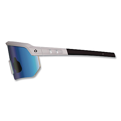 ergodyne Skullerz AEGIR Color Enhancing Anti-Scratch and Enhanced Anti-Fog Safety Glasses with Mirror Lens, Matte Gray Frame, Ice Blue (55231)