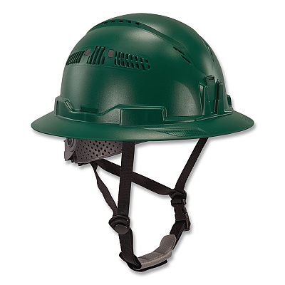 ergodyne Skullerz 8964 Full Brim Class C Safety Helmet, 6-Point Ratchet Suspension, Green (60565)