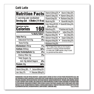 Premier Protein Cafe Latte Shake, 11 oz Bottle, 15/Carton (22002615)