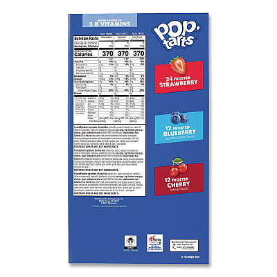 Kellogg's Pop Tarts, Assorted Flavors: Strawberry, Blueberry Cherry, 5 lb 1.2 oz Box, 48 Pastries/Carton (22002628)