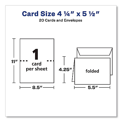Avery Quarter-Fold Greeting Cards with Matching Envelopes, 80 lb, 5.5 x 4.25, Matte White, 1 Card/Sheet, 20 Sheets/Pack (3266)