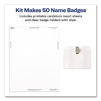 Avery Clip-Style Name Badge Kit, Clear, 3 x 4 Insert, 50 Badges/Box (74536)