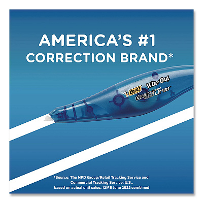 BIC Wite-Out Brand Exact Liner Correction Tape, Non-Refillable, 0.2" x 19.8 ft, White Tape, Translucent Orange Dispenser, 10/Box (WOELP10)