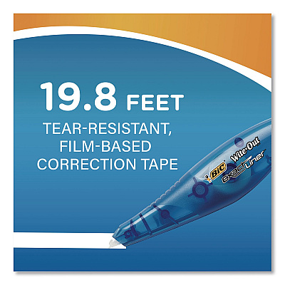 BIC Wite-Out Brand Exact Liner Correction Tape, Non-Refillable, 0.2" x 19.8 ft, White Tape, Translucent Orange Dispenser, 10/Box (WOELP10)