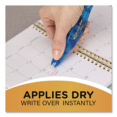 BIC Wite-Out Brand Exact Liner Correction Tape, Non-Refillable, 0.2" x 19.8 ft, White Tape, Translucent Orange Dispenser, 10/Box (WOELP10)