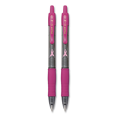 Pilot G2 Premium Breast Cancer Awareness Gel Pen, Retractable, Fine 0.7 mm, Pink Ink, Smoke/Pink Barrel, 2/Pack (31312)