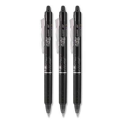 Pilot FriXion Ball Clicker Erasable Gel Pen, Retractable, Fine 0.7 mm, Black Ink, Black Barrel, 3/Pack (31464)