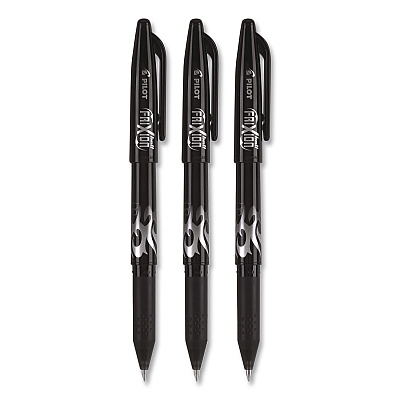 Pilot FriXion Ball Erasable Gel Pen, Stick, Fine 0.7 mm, Black Ink, Black Barrel, 3/Pack (31556)