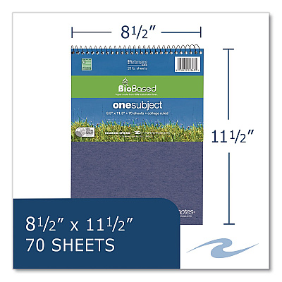 Roaring Spring Environotes BioBased Notepad, Randomly Assorted Cover Colors, Medium/College Rule, (70) White 8.5 x 11 Sheets (13363)
