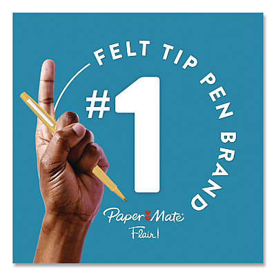 Paper Mate Flair Felt Tip Porous Point Pen, Stick, Medium 0.7 mm, Black Ink, Black Barrel, 4/Pack (8434452PP)