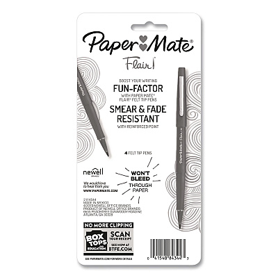 Paper Mate Flair Felt Tip Porous Point Pen, Stick, Medium 0.7 mm, Black Ink, Black Barrel, 4/Pack (8434452PP)