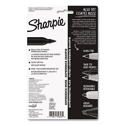 Sharpie Fine Tip Permanent Markers, Fine Tip, Assorted Colors, 5/Pack (30653PP)