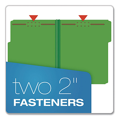 Pendaflex Top Tab Fastener Folder, 1/3-Cut Tab: Assorted, Expands 2", 2 Fasteners, Letter Size, Green, 25/Box (15938GW)