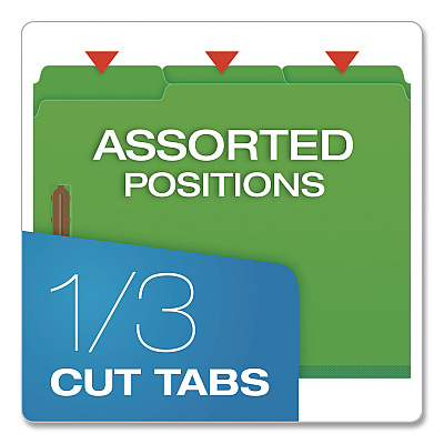 Pendaflex Top Tab Fastener Folder, 1/3-Cut Tab: Assorted, Expands 2", 2 Fasteners, Letter Size, Green, 25/Box (15938GW)