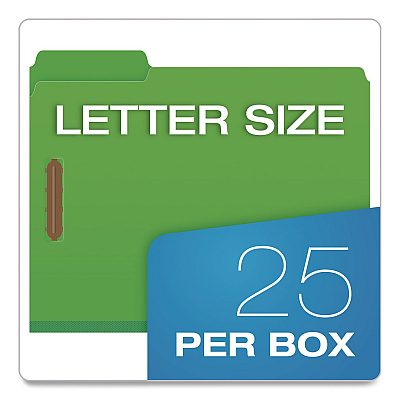 Pendaflex Top Tab Fastener Folder, 1/3-Cut Tab: Assorted, Expands 2", 2 Fasteners, Letter Size, Green, 25/Box (15938GW)