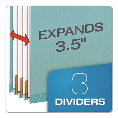 Pendaflex Pressboard Top Tab Classification Folders, 2/5-Cut Tab, Expands 3.5", 3 Dividers, 8 Fasteners, Legal Size, Blue, 10/Box (29094)